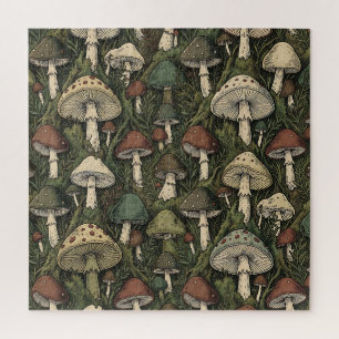 Vintage Forest Mushrooms Moody Cottagecore Jigsaw Puzzle