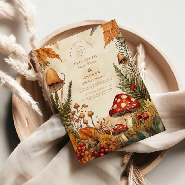 Vintage Forest Mushrooms Wedding Invitation (Creator Uploaded)
