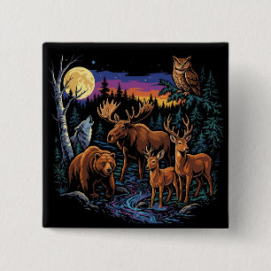 Vintage Forest Wildlife Animals Moose Bear Wolf De 15 Cm Square Badge