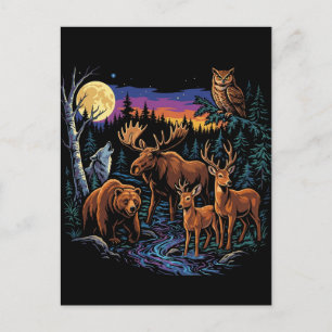Vintage Forest Wildlife Animals Moose Bear Wolf De Postcard