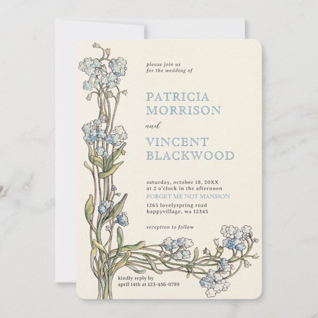 Vintage Forget Me Not Wedding Invitation (Front)