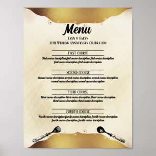 vintage fork spoon faux gold event catering menu poster