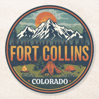 vintage fort colllins colorado mountain hiking round paper coaster