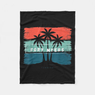 Vintage Fort Myers Florida Beach Palm Tree Sunset Fleece Blanket