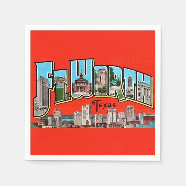 Vintage Fort Worth TX Postcard Napkins (Front)