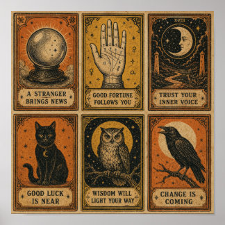 Vintage Fortune Teller Cards Halloween Sheet Poster