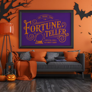 Vintage Fortune Teller Purple and Orange Halloween Poster