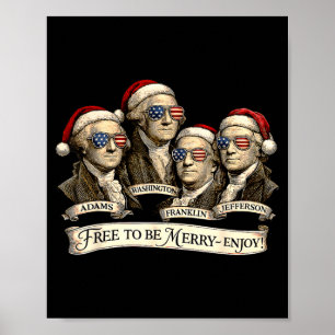 Vintage Founding Fathers Santa Hats Patriotic Chri Poster