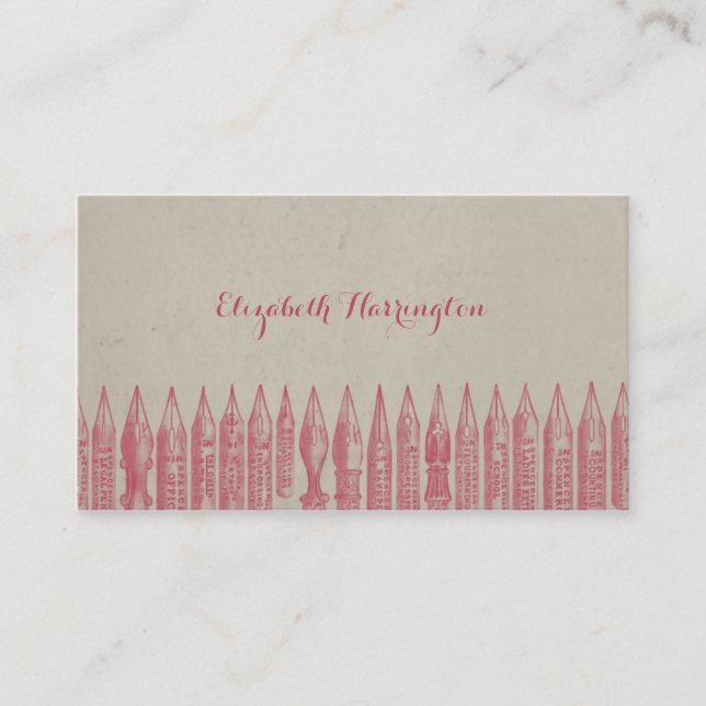 Vintage Fountain Pen Nibs Pink Business Card (Front)