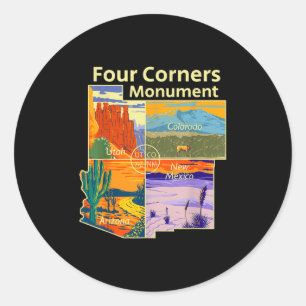 Vintage Four Corners Monument With Us National Par Classic Round Sticker