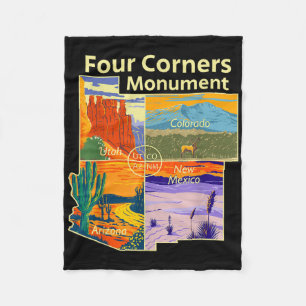 Vintage Four Corners Monument With Us National Par Fleece Blanket