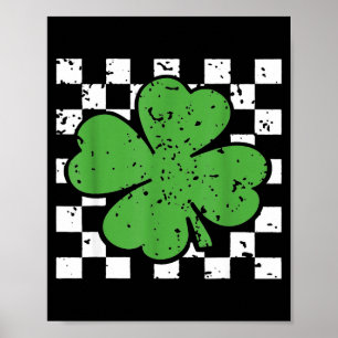 Vintage four leaf clover chequered pattern green poster