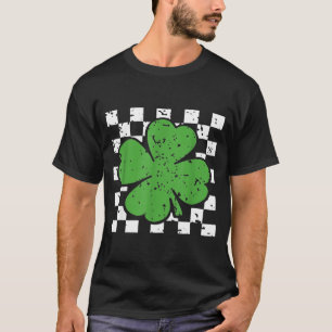 Vintage four leaf clover chequered pattern green T-Shirt