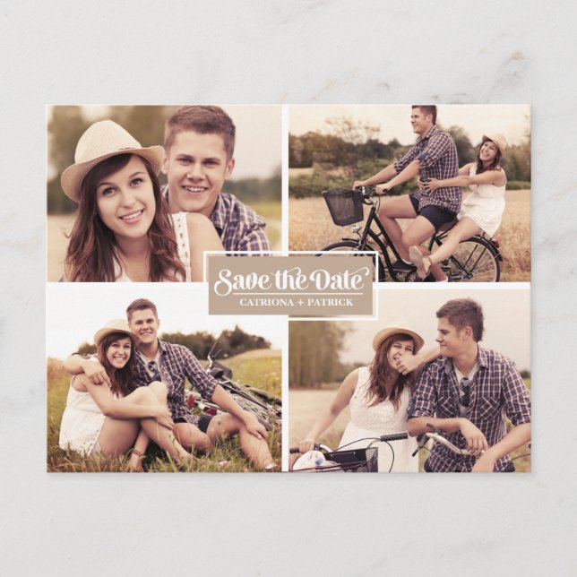 Vintage Four Photo Frame Save the Date Postcard (Front)