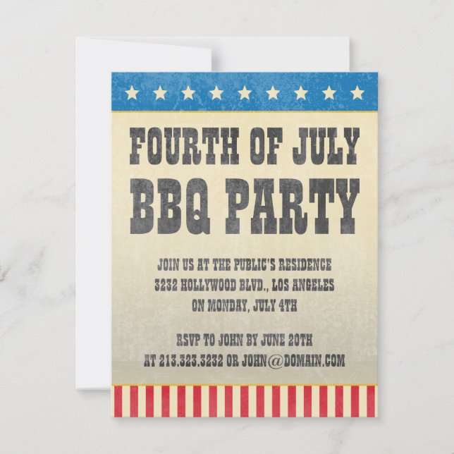 Vintage Fourth of July American BBQ Party Invitation (Front)