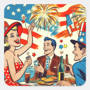 Vintage Fourth of July Comics Square Sticker
