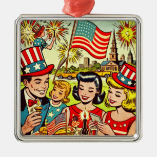 Vintage Fourth of July Family Comics Metal Ornament