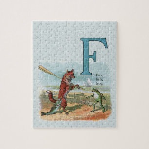 Vintage Fox and Frog Beach Whimsical Illustration Jigsaw Puzzle