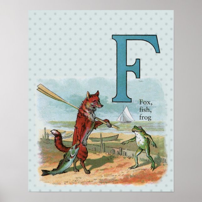 Vintage Fox and Frog Beach Whimsical Illustration Poster (Front)