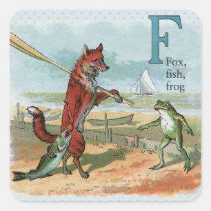 Vintage Fox and Frog Beach Whimsical Illustration Square Sticker