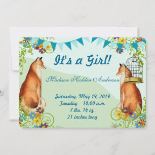 Vintage Fox Bunting Garden Baby Girl Announcement