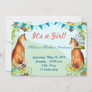 Vintage Fox Bunting Garden Baby Girl Announcement