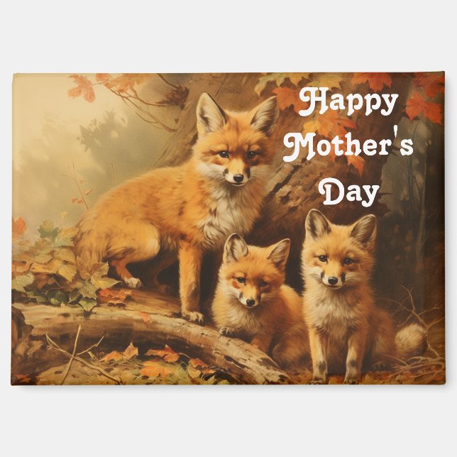Vintage Fox Family Mother's Day Magnet (Front)