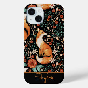 Vintage Fox Floral Botanic Pattern Script Name iPhone 15 Case