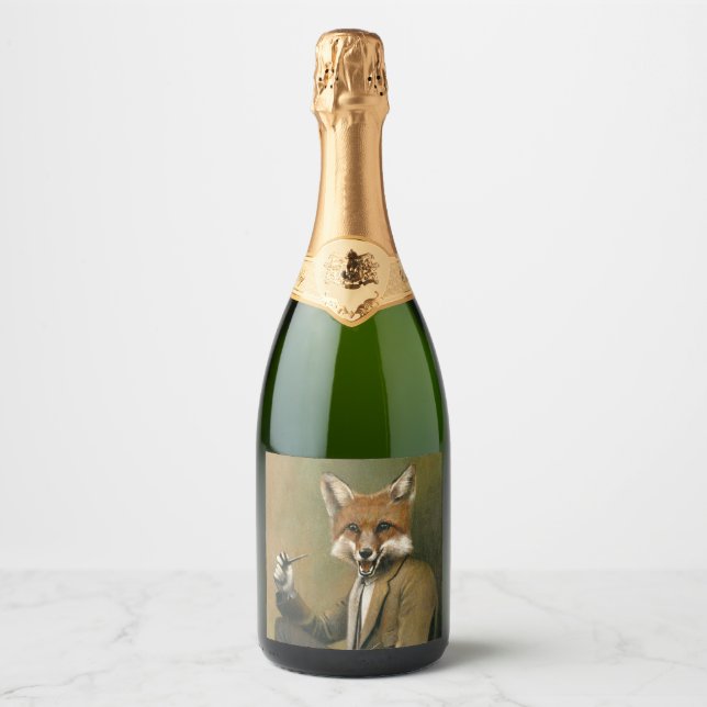 Vintage Fox In Suit Champa Sparkling Wine Label (Front)