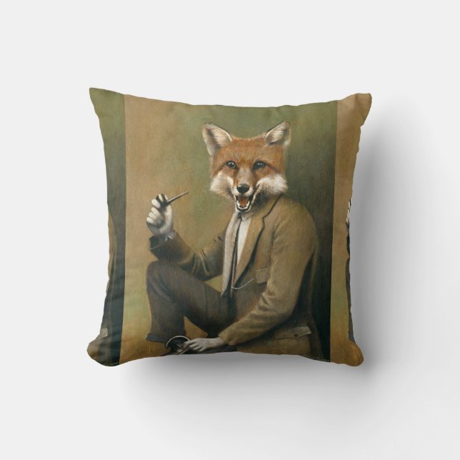 Vintage Fox In Suit Throw Cushion (Front)