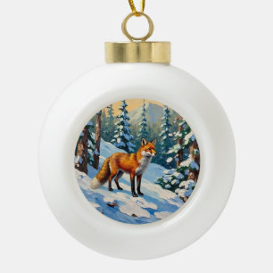 Vintage Fox in the Snowy Woods Christmas Painting Ceramic Ball Christmas Ornament
