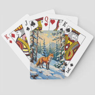 Vintage Fox in the Snowy Woods Christmas Painting Playing Cards