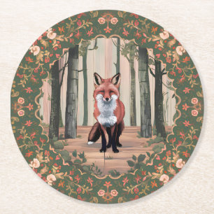 Vintage Fox in the Woods  Nature-Inspired art Round Paper Coaster