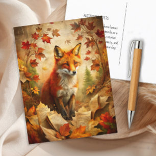 Vintage Fox Woodland Autumn Leaves Nature Postcard
