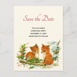Vintage Foxes Retro Christmas Scene Save the Date Invitation Postcard