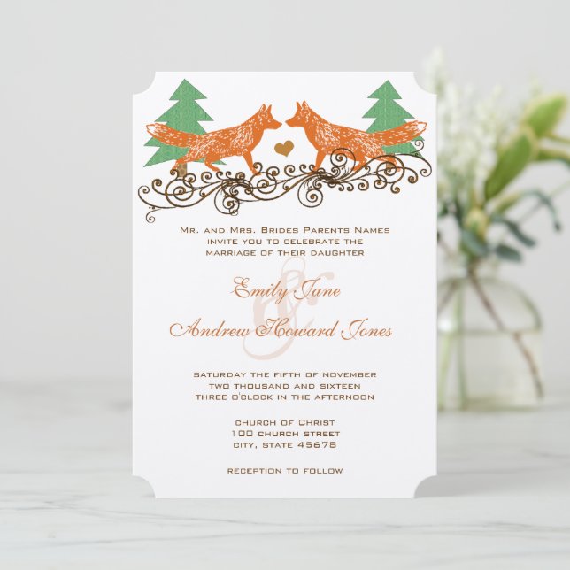 Vintage Foxes Wedding Invitation (Standing Front)