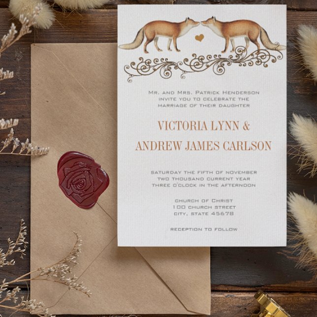 Vintage Foxes Wedding Invitation (Creator Uploaded)