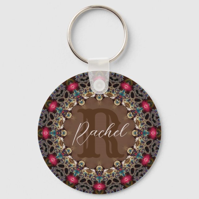 Vintage Fractal Lace Custom Name & Quote Key Ring (Front)
