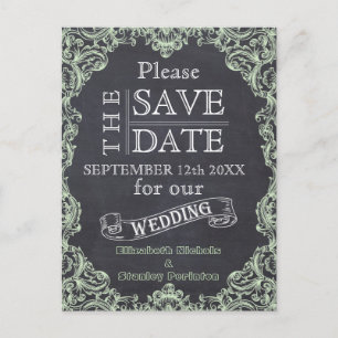 Vintage frame and chalkboard wedding Save the Date Announcement Postcard