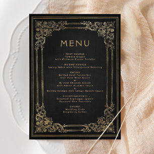 Vintage Frame Black Gold Wedding Menu
