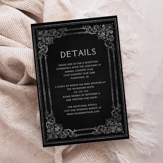 Vintage Frame Black Silver Wedding Details Enclosure Card (Creator Uploaded)