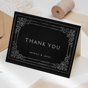 Vintage Frame Black Silver Wedding Thank You Card