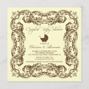 Vintage Frame Brown Couples Baby Shower Invitation