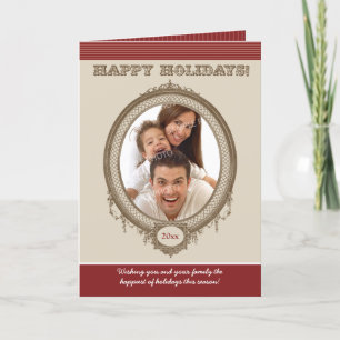 Vintage Frame Custom Holiday Card (red)