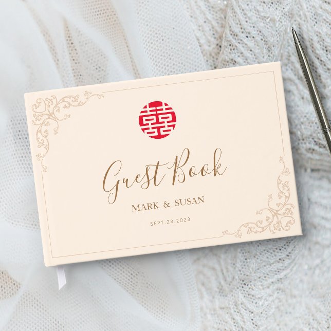 Vintage Frame Double happiness Wedding Guest Book (Creator Uploaded)