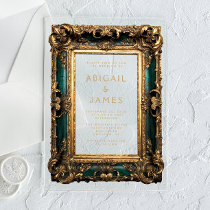 Vintage Frame Emerald Green Gold Wedding Acrylic Invitations