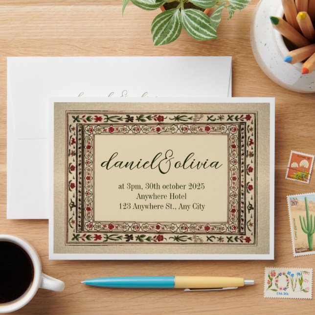 Vintage Frame Ethnic Motif Wedding Envelope (Desk)