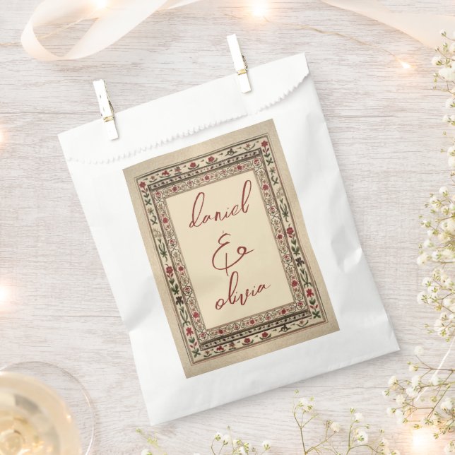 Vintage Frame Ethnic Motif Wedding Favour Bag (Clipped)