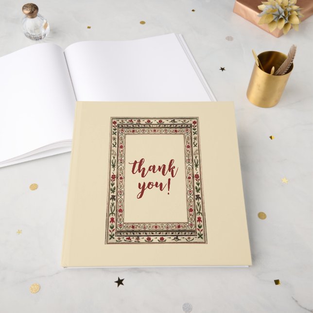 Vintage Frame Ethnic Motif Wedding Guest Book (Front Open)