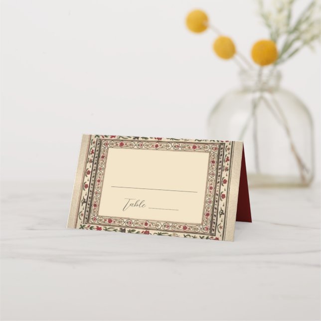 Vintage Frame Ethnic Motif Wedding Place Card (Front)